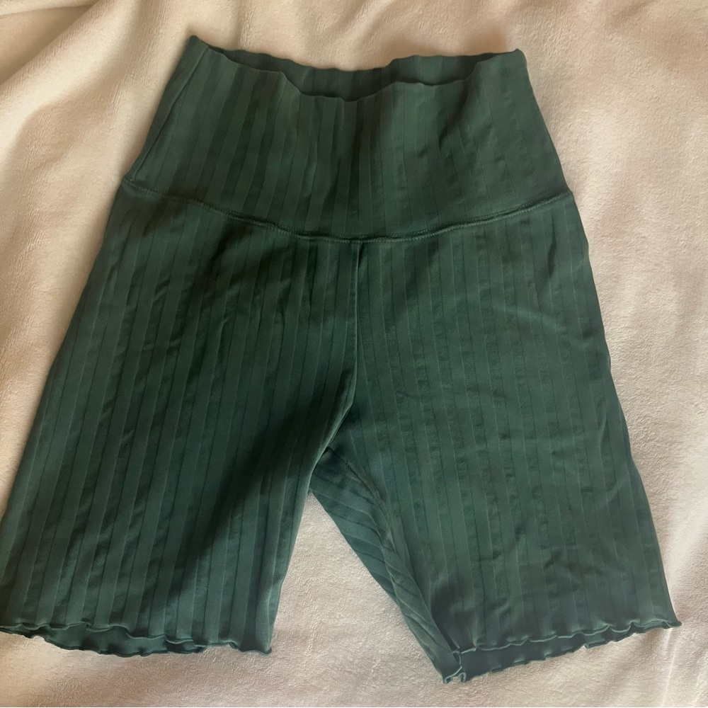 Aerie Green Biker Striped Shorts Size M